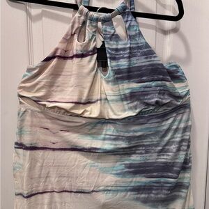 Pink and Blue Halter Ruched Swim Tankini